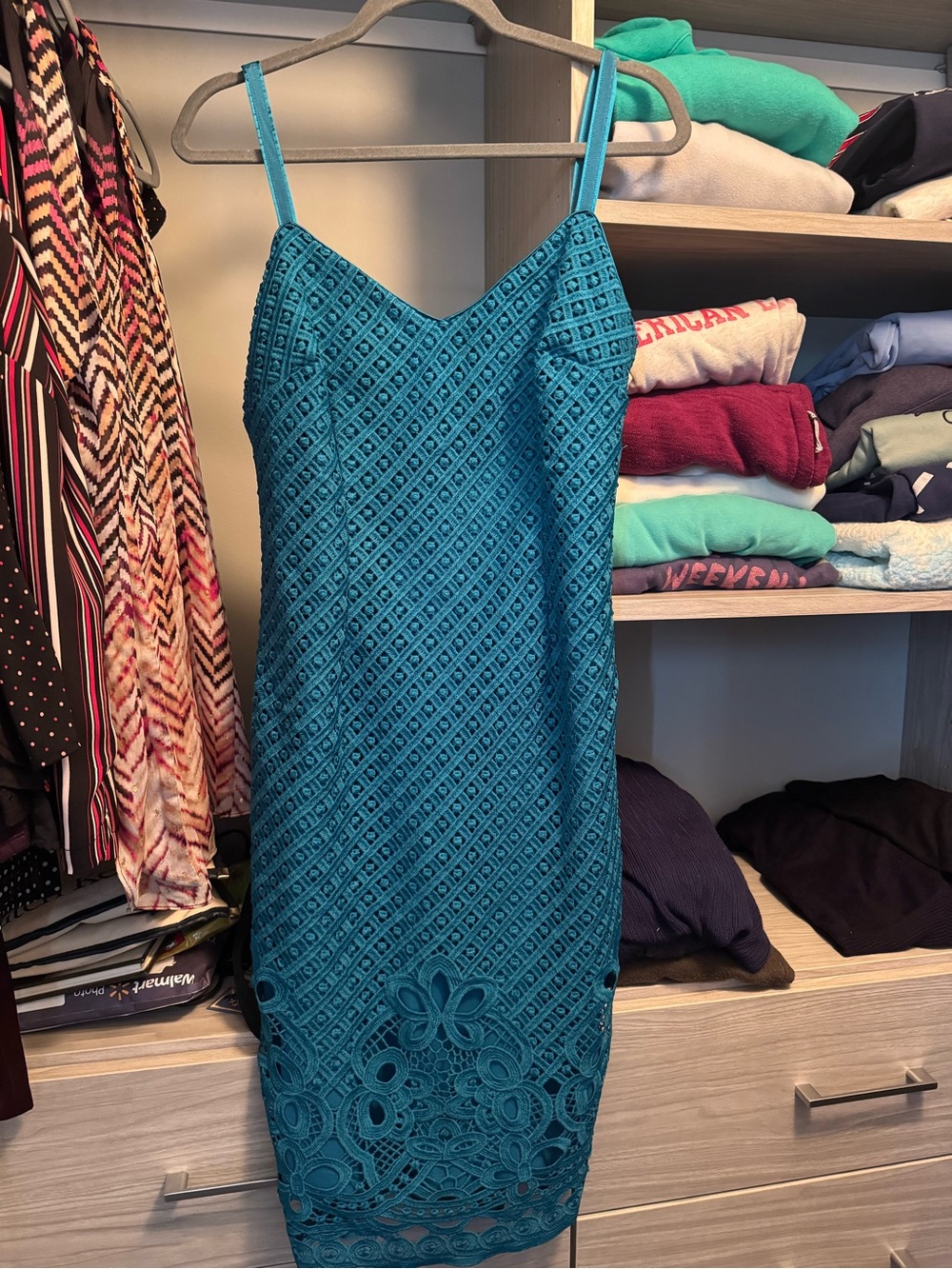 Teal Lace Sheath Dress - Women